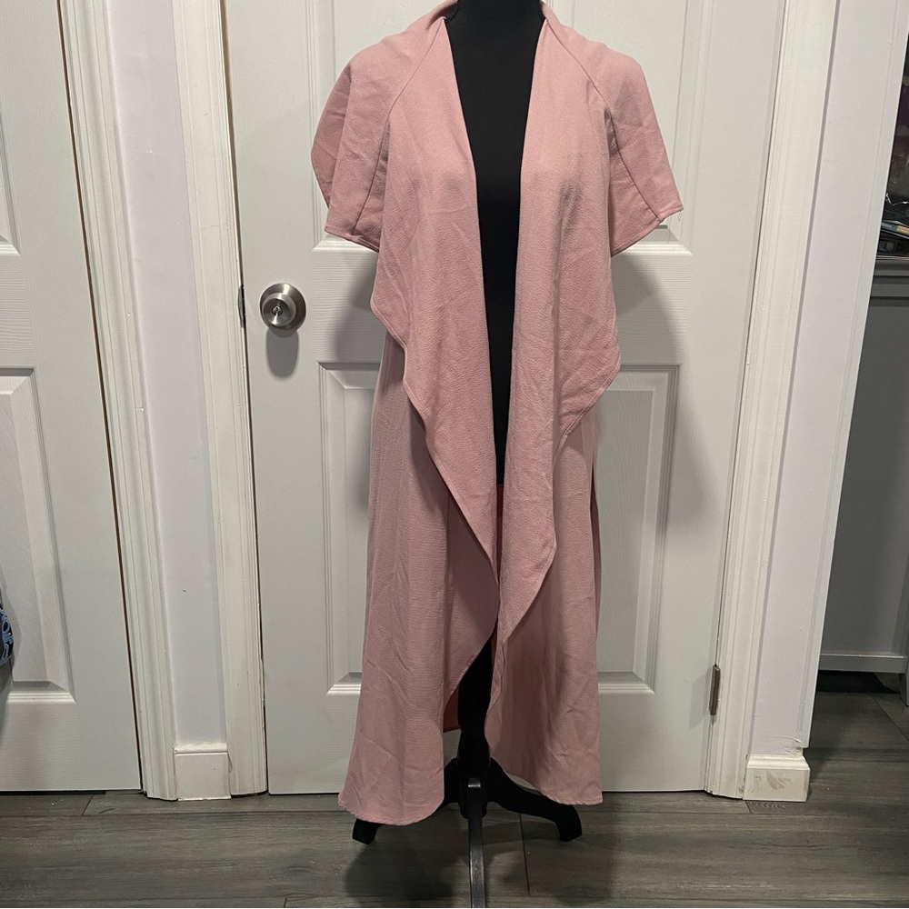 Revamped Long Duster Vest with Tie Waist Belt